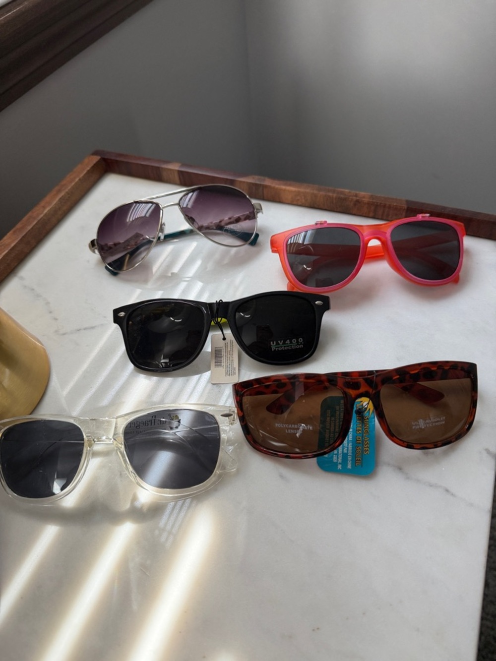 Mixed Lot of 5 Sunglasses - Black, Tortoise, Clear, Pink, Silver, Brown